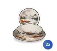 2x H&H Services 12 Pièces Table Silent Snow En Grès Décoré