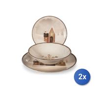 2x H&H Services 18 Pièces Table Cinnamon Glow En Grès Décoré