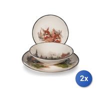 2x H&H Services 18 Pièces Table Golden Woods En Grès Décoré