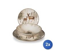 2x H&H Services 18 Pièces Table Magique Cerf En Grès Décoré