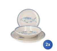 2x H&H Servie de table Méditerranée en grès, 18 pièces, décoré