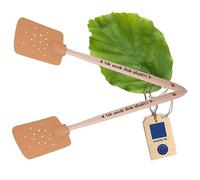 2X HOFMEISTER® Tapette à mouches en bois de hêtre et cuir, d'Europe, tapette avec impression de phrase : Ich mach Dich platt!!!, pratique pour tuer les moustiques et les insectes, attrape-moustiques