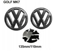 2x Insigne logo emblème avant 135mm -arrière 110mm Fibre Carbone Noir Adaptation Volkswagen VW GOLF 7 MK7