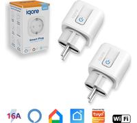 2x iqore Prise intelligente WiFi WLAN avec mesure de courant et commande vocale, minuterie, application SmartLife, Mini Smart Plug, Alexa & Google
