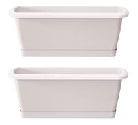 2x jardinier ruffy avec support en plastique en blanc 78,6 (long) x 18.4 (largeur) x 14.5 (haut) cm
