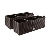 2X Jardinière Pot de Fleurs Aspect Rotin - 60 x 25 x 24 cm - Pot de Fleurs avec Système d'Arrosage pour Balcon, Umbre