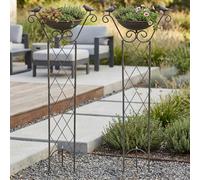 2x Jardinière Support Plante Mangeoire Bain Oiseaux en Métal Marron H 82 cm