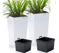 2X Jardinière Urbi Square Garden Tall Patio Pot 50 Cm/61 Cm, White + Insert