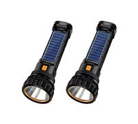 2X Lampe de Poche LED Multifonction Solaire/Rechargeable, Étanche, avec Lumière Stroboscopique D'Urgence, Câble de Chargement USB, Charge Rapide