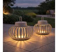 Lot de 2 lampes de table Touchdimmer Batterie LED sable Grille Suspension Extérieur Intérieur Balcon Lampe décorative, USB, 130Lm blanc chaud, DxH 25x22 cm