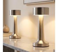 2x Lampe De Table LED Globo ANGELIKA Touch Dimmer CCT, Argent, 21 cm