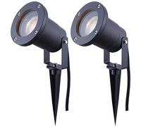2x lampe d'extérieur enfichable lampe de jardin spot, pointe de terre IP65 résistant aux intempéries spot mobile, verre clair gris, 1x douille GU10, DxH 9,8x32,5cm 2er Set