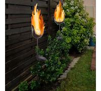 Lampe solaire dorée lampe d'extérieur prise moderne flamme, décoration de jardin LED lampe de terrasse résistante aux intempéries, 1x LED blanc chaud, Lxlxh 17,4x7,3x93,5 lot de 2