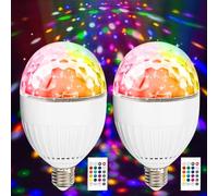 2x Lampe disco LED E27 5W RGB LED boule-disco, lumière ampouledisco rotative à 360°, lumière de fêteLED avec télécommande, source lumineuse décoration pour fête d'anniversaire