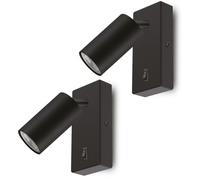 2x lampe murale LED avec interrupteur, noir, IP20, 40W, IP20, blanc chaud