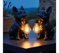 Lampe solaire à LED double, lampe d'extérieur noire mate, motif chien bouledogue, H 23,5 cm