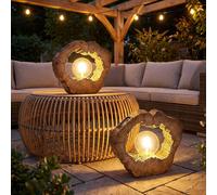 2x Lampe Solaire Jardin Lampe D'Extérieur LED Terrasses Optique Bois Balcon