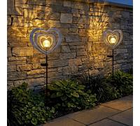 2x Lampe Solaire LED Extérieure Globe Cœur Argent Gris Verre 82 cm