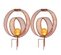 2x Lampe solaire oriental boule jardin craquelé verre optique rouille H 42 cm