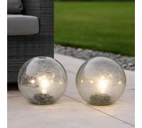 Lampe solaire boule lumineuse lampe de jardin, guirlande lumineuse, lumière extérieure, verre craquelé, 10x LED, DxH 15x15 cm, lot de 2