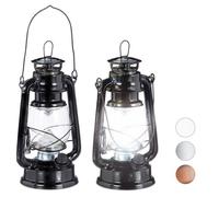 2x lampe-tempête LED, lanterne retro comme décoration de fenêtre ou de jardin, à piles, noir