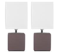 2x lampes de table chambre à coucher en céramique textile écran parquet lumières marron blanc