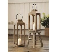 2x Lanterne "Wood" en bois, 38 + 48 cm de haut, lanterne de sol, lanterne à bougie, lanterne en bois, photophore