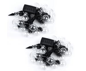 2x LED Chaîne d'éclairage extérieur Lampe de jardin solaire Noir corde de chanvre L 460 cm