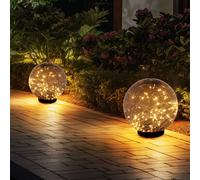 Lot de 2 LED solaire plug-in lumière décoration de jardin éclairage guirlandes lumineuses boule lampe d'extérieur fumée