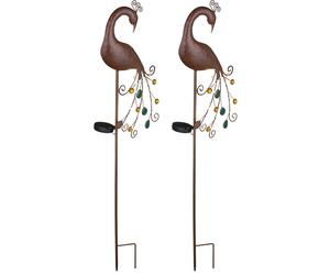 2x LED Extérieur Solaire Piquet Lampes de terrasse Chemin Lampes paon bronze multicolore