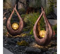 2x LED Extérieur Zone Solaire Stand Lampes Bronze Verre Boule Véranda Éclairage