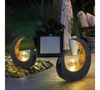 Lampes de jardin extérieur croissant de lune lumière solaire décorative LED lumière solaire lune, boule croissant noir marron, LED, H 30,5 cm, terrasse, lot de 2