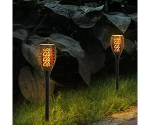 2x LED SOLAIRE extérieur plug lampe chemin torche de jardin effet de feu broche lumière du parc