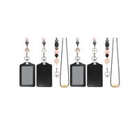 2X Longes Rétractables pour Badges D'Identification et Porte-Clés avec Support en Cuir PU Longes D'Enseignant Breakaway pour Femme Noir