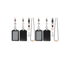 2X Longes Rétractables pour Badges D'Identification et Porte-Clés avec Support en Cuir PU Longes D'Enseignant Breakaway pour Femme Noir
