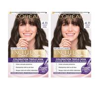 2x L'Oréal Paris Excellence Cool Crème Coloration Permanente Triple Traitement Technologie Anti-Jaune Action Protectrice Illuminante Couleur 4.11 Châtain Ultra Froid - 2 Packs