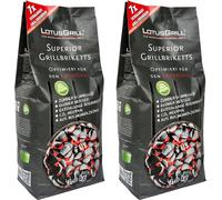 LotusGrill Superior Lot de 2 briquettes de barbecue de 3 kg en charbon de bois de hêtre, neutre en CO2, allumage rapide et longue durée de combustion jusqu'à 3 heures, avec barbecue classique, en