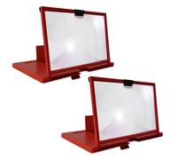 2X Loupe D'éCran de TéLéPhone Portable 12 Pouces 3D HD Support de Support D'Amplificateur VidéO avec Support de Bureau Pliant Rouge de Jeu de Film
