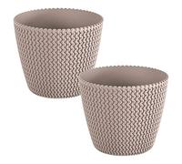 2x Maceta redonda 8L Prosperplast Splofy de plastico en color mocca, Ø25,9 x 22 cm