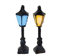 2X Miniature Rétro Mini Réverbère Lumière Main-Peint Réverbère Fée Maison De Poupée Jardin Bonsaï Ornements Décoration Jaune + Bleu Durable et Pratique Fashion Design