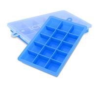 Intirilife 2X moules à glaçons en 2X Bleu - Lot de 2 avec 15 Compartiments moules à glaçons en Silicone avec Couvercle - bac à glaçons Flexible, verrouillable pour crème glacée, Nourriture pour bébé