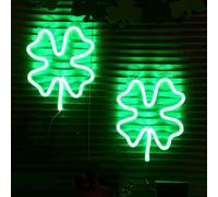 2x Neon happy four-leaf clover USB 24x22 cm - St. Patrick's Day