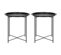 2x Noir Mat Rond Tables à Plateaux en Acier Salon Canapé Côté Fin Table à Café