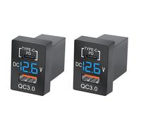 2X Nouveau Chargeur QC3.0 USB Chargeur de Voiture Prise PD Chargeur Type-C avec Voltmètre Numérique Bleu LED pour Nouvelle Charge Rapide