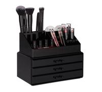 2x Organiseur de maquillage, boîte rangement Make up avec tiroirs, support empilable, noir