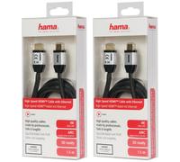 2X PACK Hama HQ Câble HDMI 1,5M 2.0B Tissé Plaqué Or 4K UHD HD TV HDR 3D ARC 3D