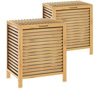 2x Panier à linge en bambou naturel avec couvercle Corbeille en bois avec sac 62 L Rangement vêtements