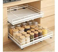 2X panier coulissant Extensible de cuisine Blanc Étagère de Tiroir Télescopique Organiseur D'armoire à 2 niveaux 49cm + 51cm