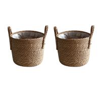 2X Panier de Rangement de Paille Plancher de Rotin Pot de Fleur Artisanat Décoration