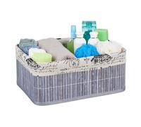 Relaxdays 2X Paniers, revêtement en Tissu, Bambou, rectangulaire, Corbeille, Panier Salle de Bain 16,5x38x28,5 cm, Gris